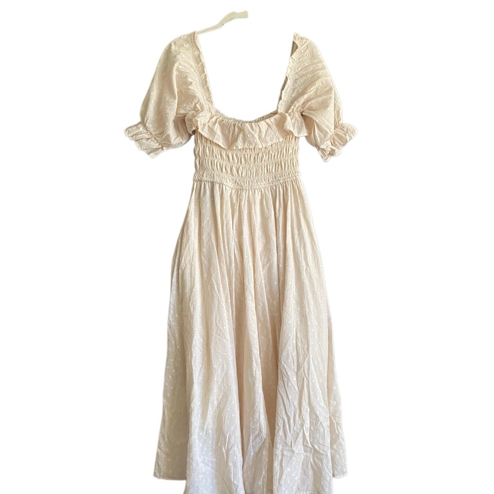 R. Vivimos 100% Cotton Empire Waist Cream Swiss Dot Midi Dress. Size Medium - Picture 6 of 11